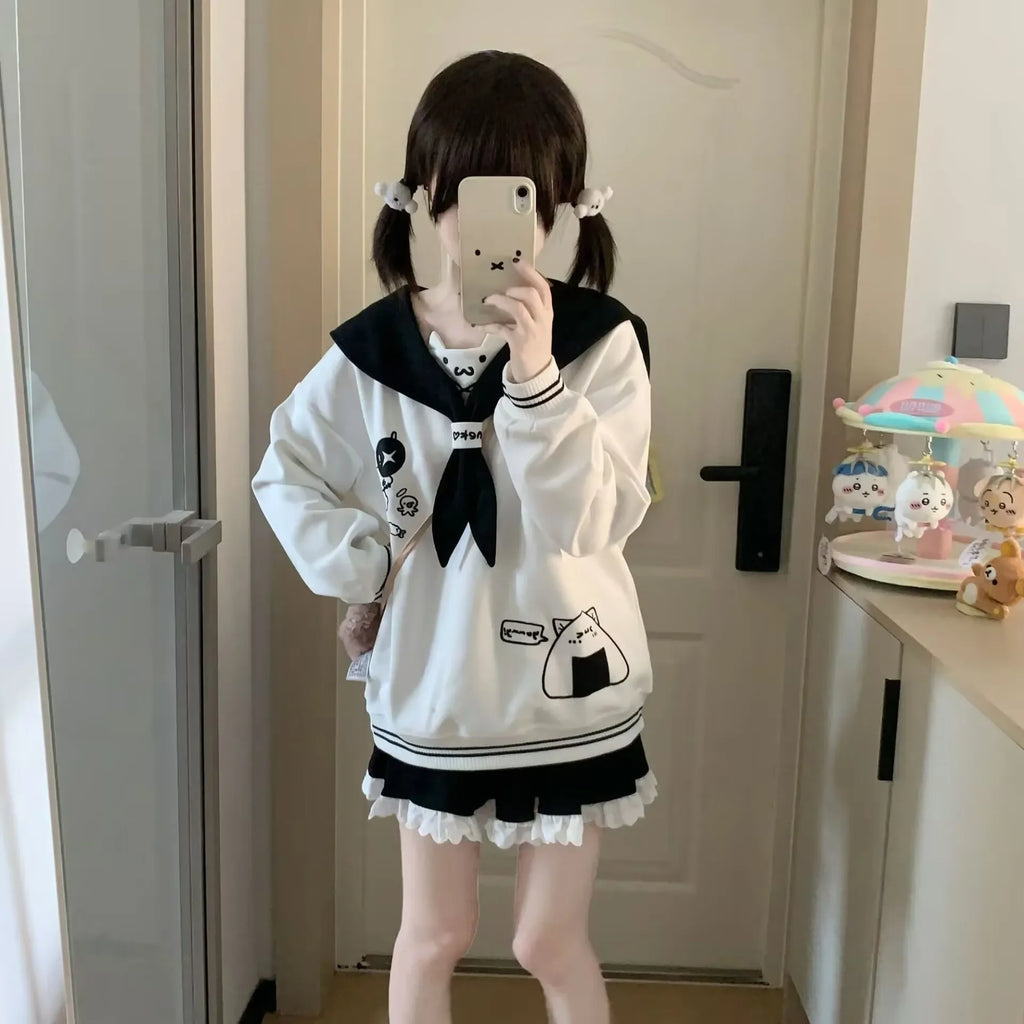2026 Naval Collar Y2K Spicy Girl Subculture Long Sleeve Hoodie Cute Female T-Shirt Japanese Style Autumn