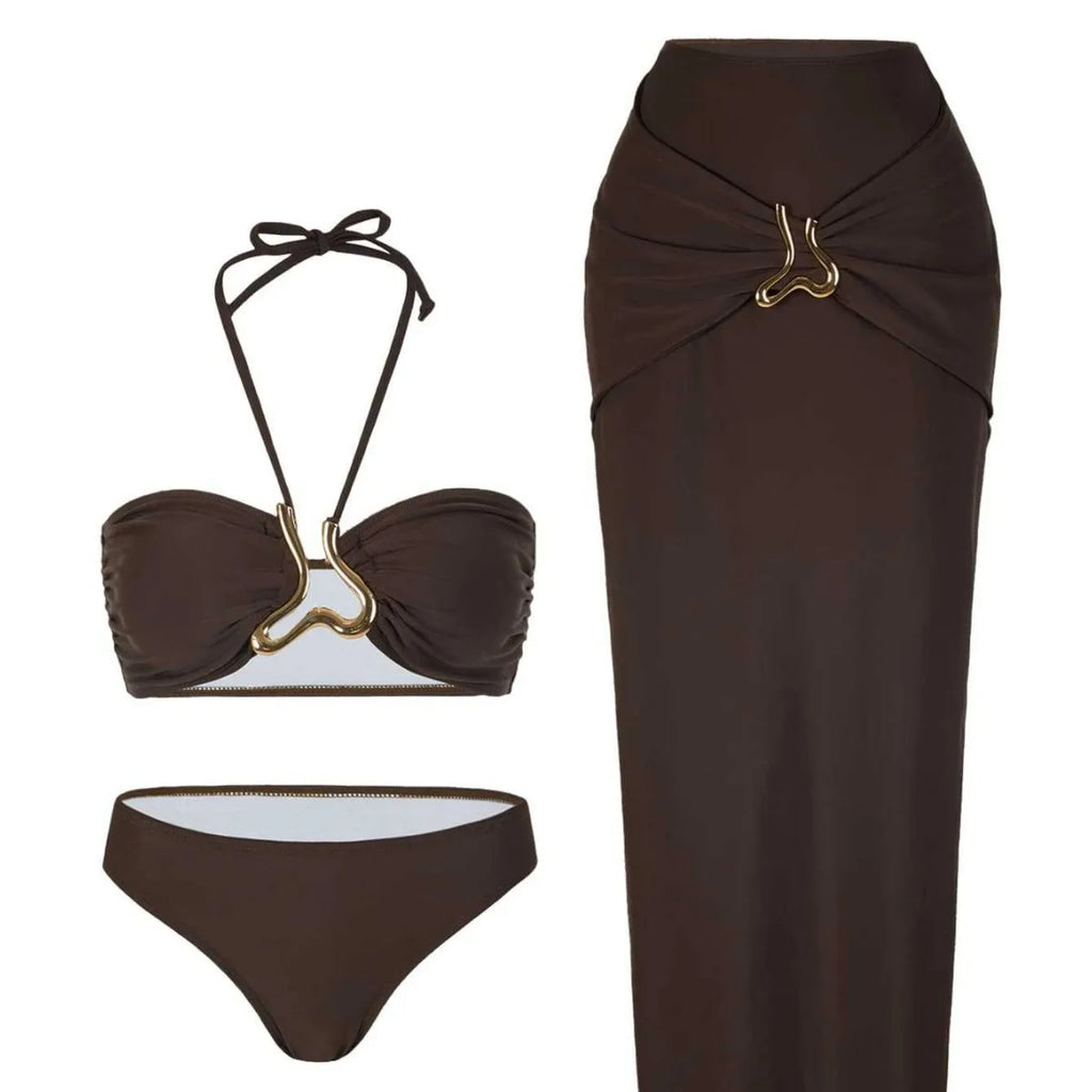 Women Sleeveless Tankini Bikini Halter Neck High Waist Two Piece Swimsuit Ruched Wrap Front Swimwear Set with Solid Color Bottom