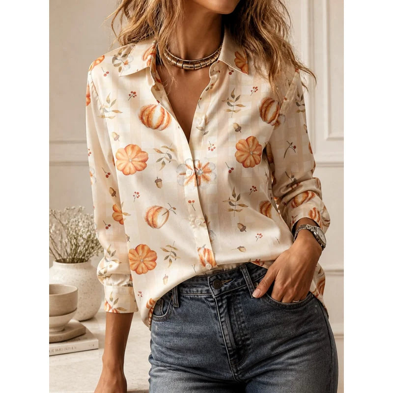 2026Fashion lapel collar long sleeve shirt all-match elegant ladies going out tops