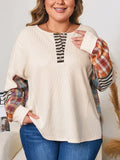 GIBSIE Plus Size Button Front O-Neck Plaid Sweatshirt Women Autumn 2025 New Drop Long Sleeve Loose Casual Pullover Tops