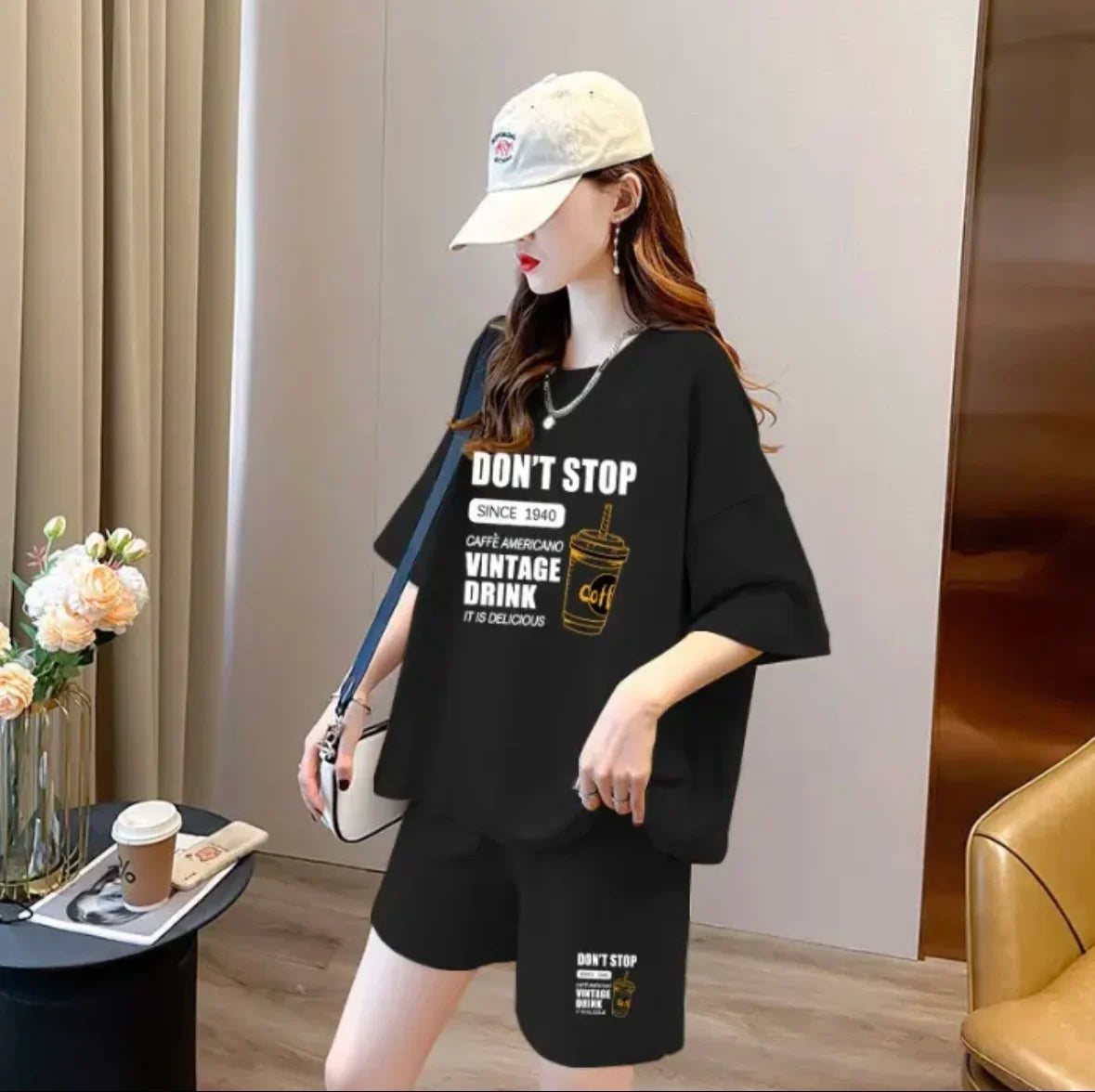 Fashion women's summer shorts set, sportswear, oversized short sleeved T-shirt, 2-piece set, sportswear, women's casual clothing