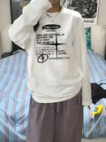 Y2K Retro Star & Letter Graphic Cotton T-Shirt for Women - Oversized Long Sleeve Casual Top with Geometric Print