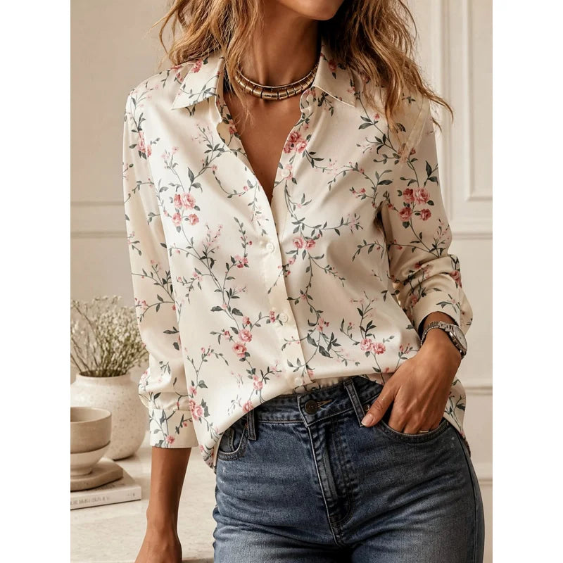 2026Fashion lapel collar long sleeve shirt all-match elegant ladies going out tops