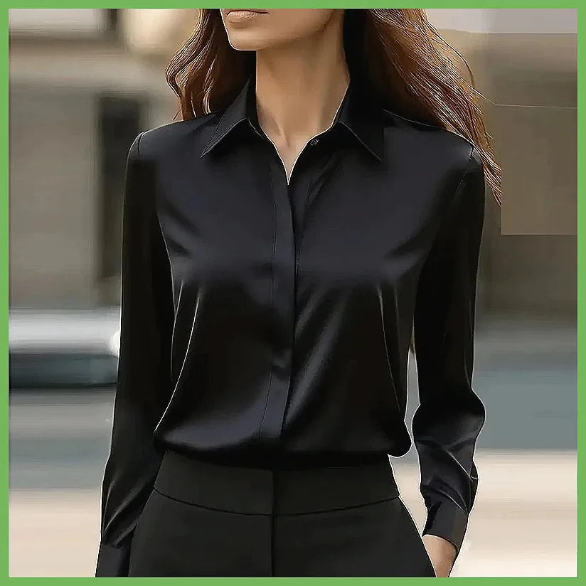 New Women's Office Blouse Long Sleeve Turn Down Collar Formal Shirt, Solid Colors Blue White Black Gray