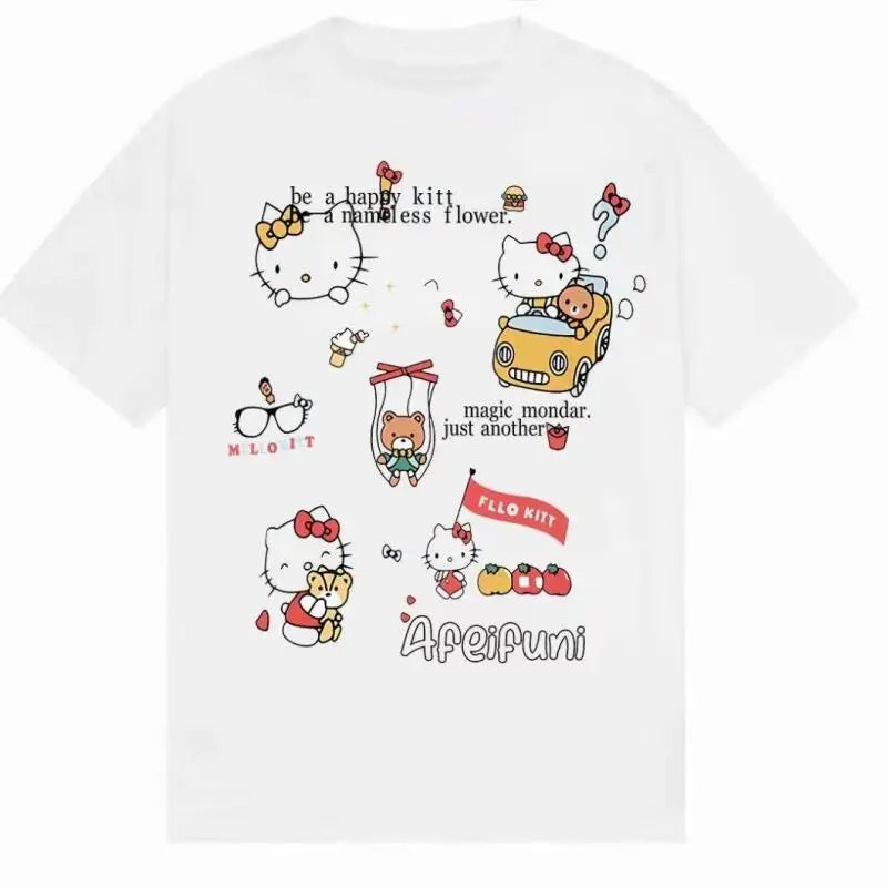 Summer Hello Kitty Cartoon Print Casual Versatile Popular Women's Tops Pure Cotton Short-Sleeved T-Shirt Large Size Women's Ins
