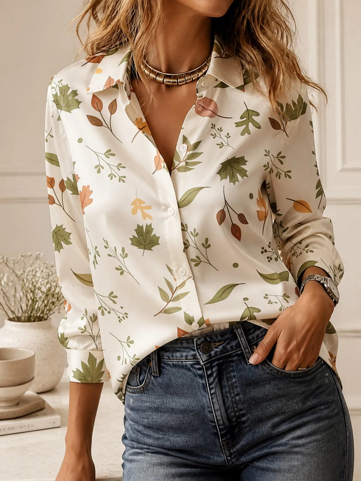 2026Fashion lapel collar long sleeve shirt all-match elegant ladies going out tops