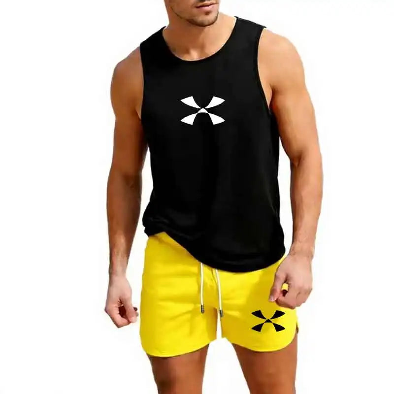 Outdoor Jogging Sportswear Men's Vest+Shorts 2-Piece Summer Casual Fashion Trend Set Beach Surfing Men's Suit European size