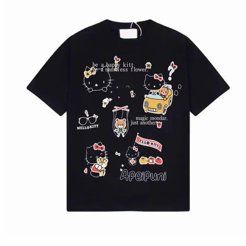 Summer Hello Kitty Cartoon Print Casual Versatile Popular Women's Tops Pure Cotton Short-Sleeved T-Shirt Large Size Women's Ins