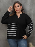 GIBSIE Plus Size Drop Shoulder Striped Knitted Pullover Sweater Women 2023 Autumn Winter Casual Long Sleeve Black White Sweaters