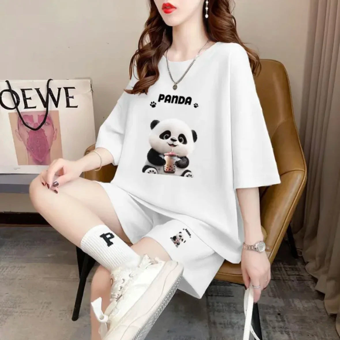 Fashion women's summer shorts set, sportswear, oversized short sleeved T-shirt, 2-piece set, sportswear, women's casual clothing
