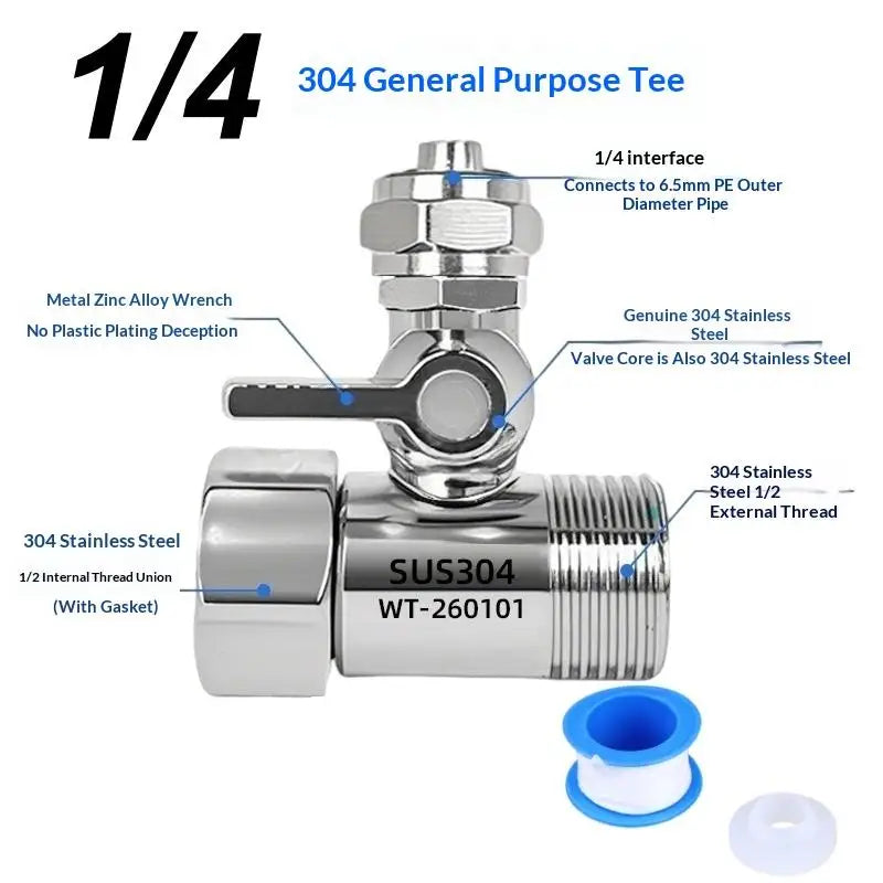 【HT】【HT】1 Set Tap Tee B Cold Hot Water Pipes Home Accessories 1/2" To 1/4"3/8" With Shut-Off Ball Valve RO Feed Water Adapter