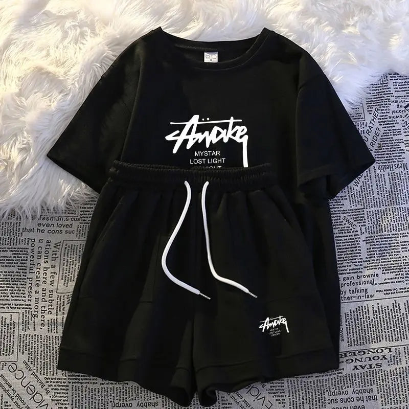 New Women's Plus-size Set Adult Short-sleeve and Shorts Two-piece Set Children's Loose Casual Set Women's T-shirt and Shorts Set
