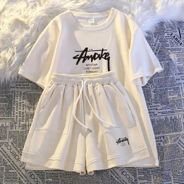 New Women's Plus-size Set Adult Short-sleeve and Shorts Two-piece Set Children's Loose Casual Set Women's T-shirt and Shorts Set