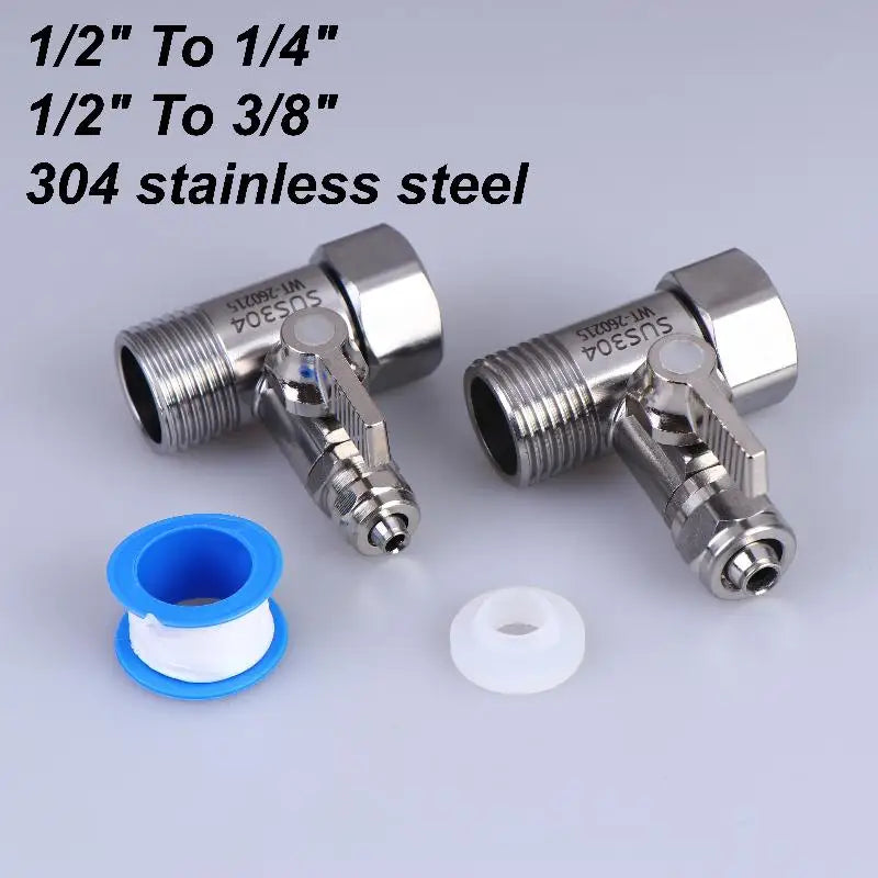 【xxx】1 Set Tap Tee B Cold Hot Water Pipes Home Accessories 1/2" To 1/4"3/8" With Shut-Off Ball Valve RO Feed Water Adapter[S14]