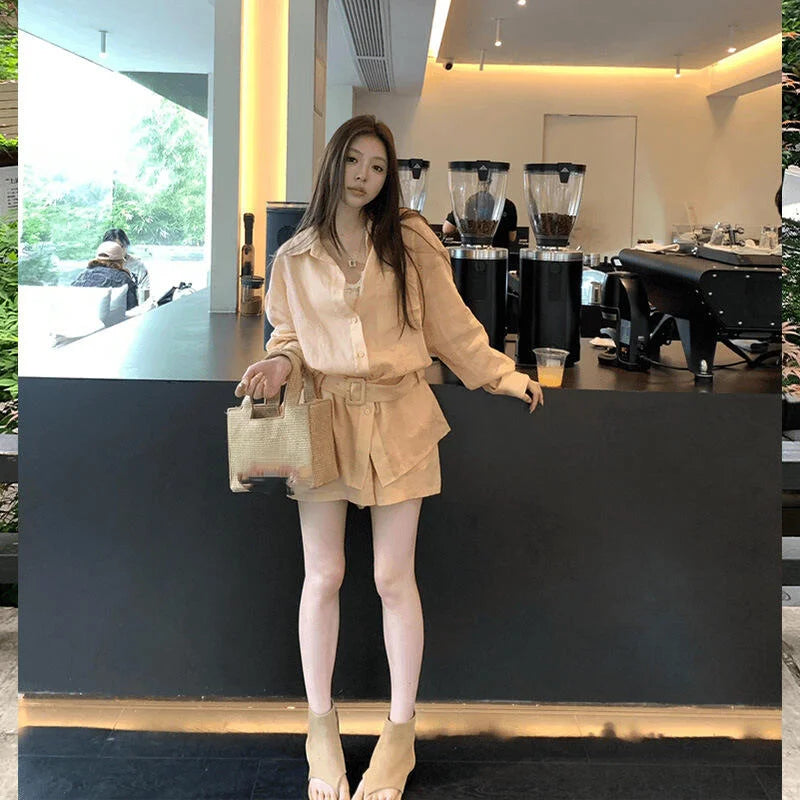 New 2026 Fashion Best-Selling Gentle Suit Temperament Loose Long-Sleeved Shirt High-Waisted Shorts Women's Summer New Style Ins