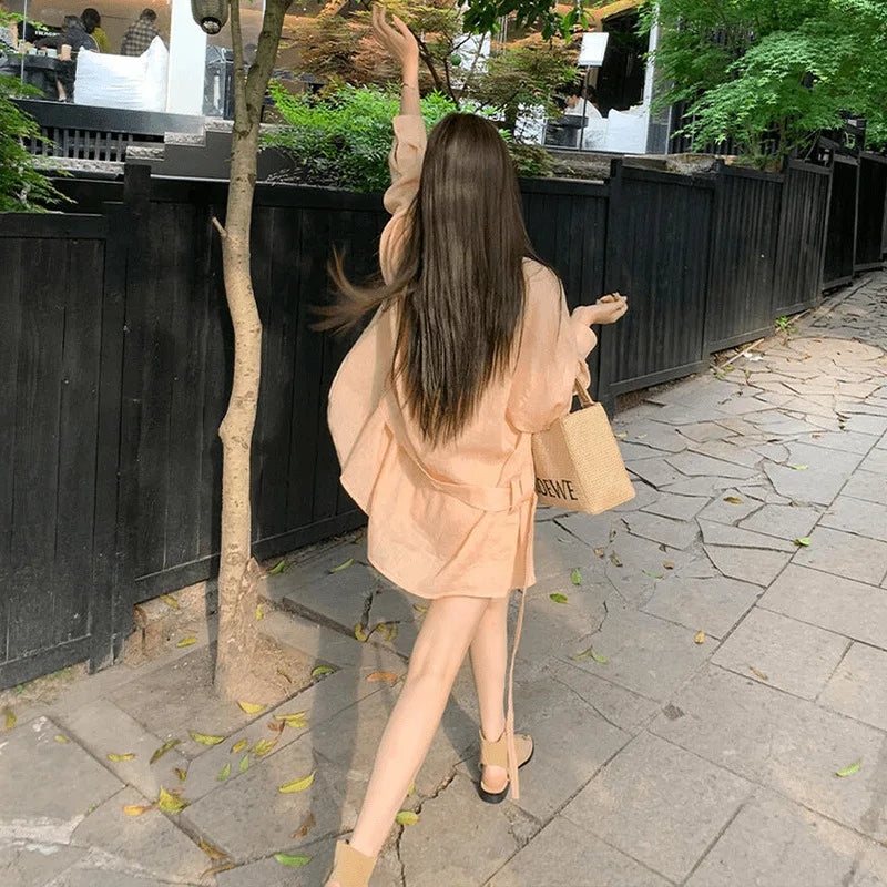 New 2026 Fashion Best-Selling Gentle Suit Temperament Loose Long-Sleeved Shirt High-Waisted Shorts Women's Summer New Style Ins