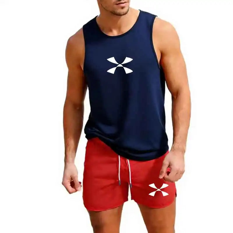 Outdoor Jogging Sportswear Men's Vest+Shorts 2-Piece Summer Casual Fashion Trend Set Beach Surfing Men's Suit European size