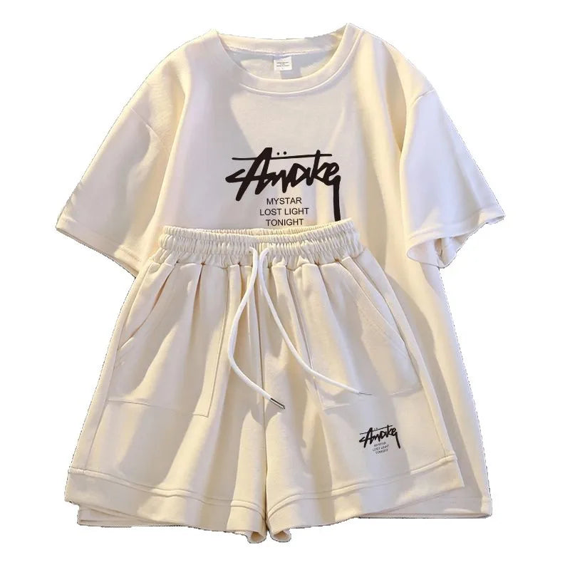 New Women's Plus-size Set Adult Short-sleeve and Shorts Two-piece Set Children's Loose Casual Set Women's T-shirt and Shorts Set
