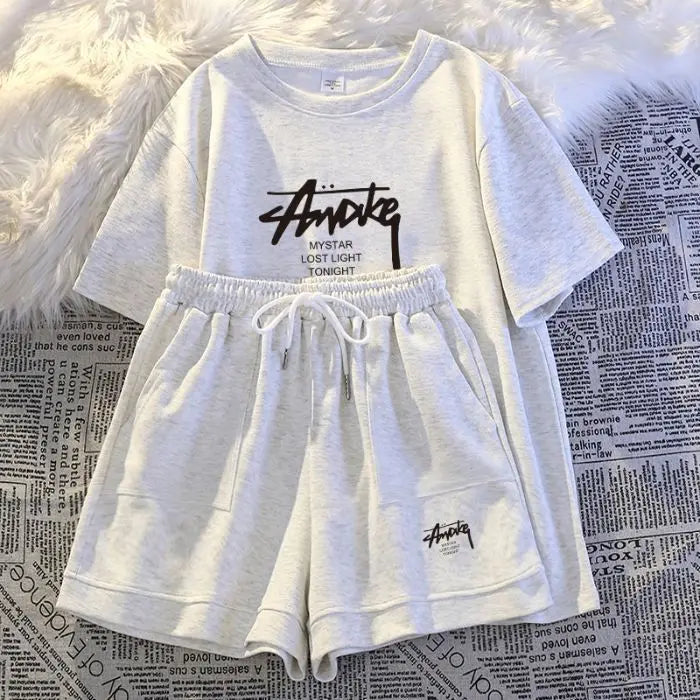 New Women's Plus-size Set Adult Short-sleeve and Shorts Two-piece Set Children's Loose Casual Set Women's T-shirt and Shorts Set