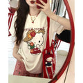 Short-Sleeved T-Shirt Summer New Hello Kitty Printed Cartoon Cute Sanrio Half-Sleeved T-Shirt Pure Cotton Shirt Women's Tops
