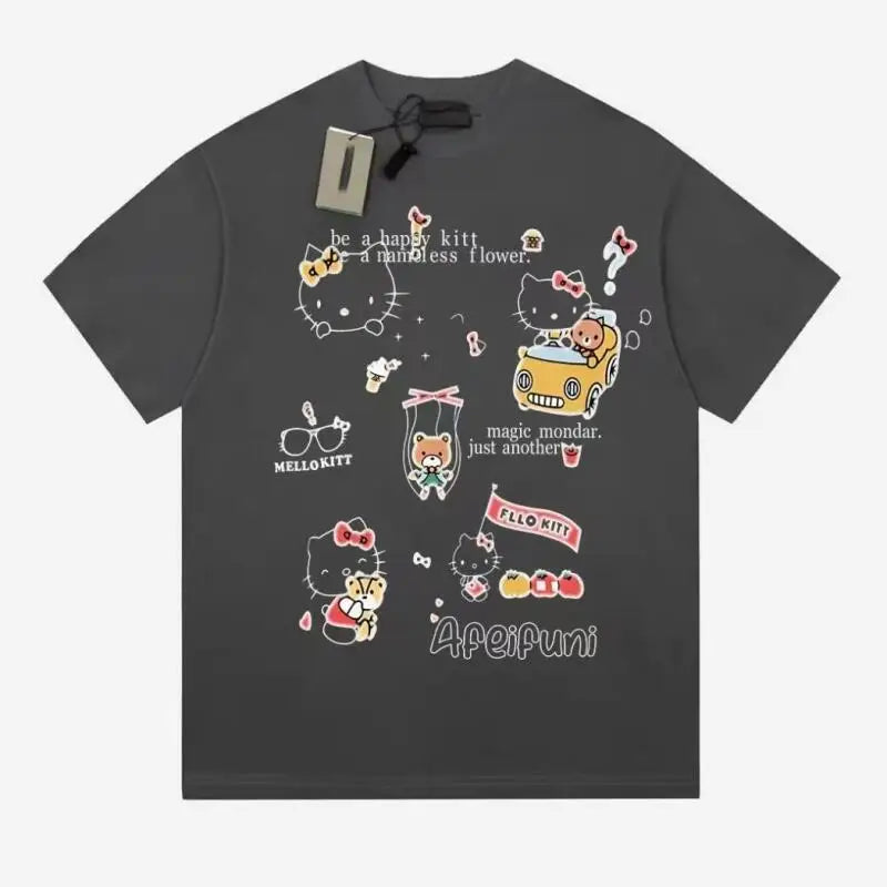 Summer Hello Kitty Cartoon Print Casual Versatile Popular Women's Tops Pure Cotton Short-Sleeved T-Shirt Large Size Women's Ins