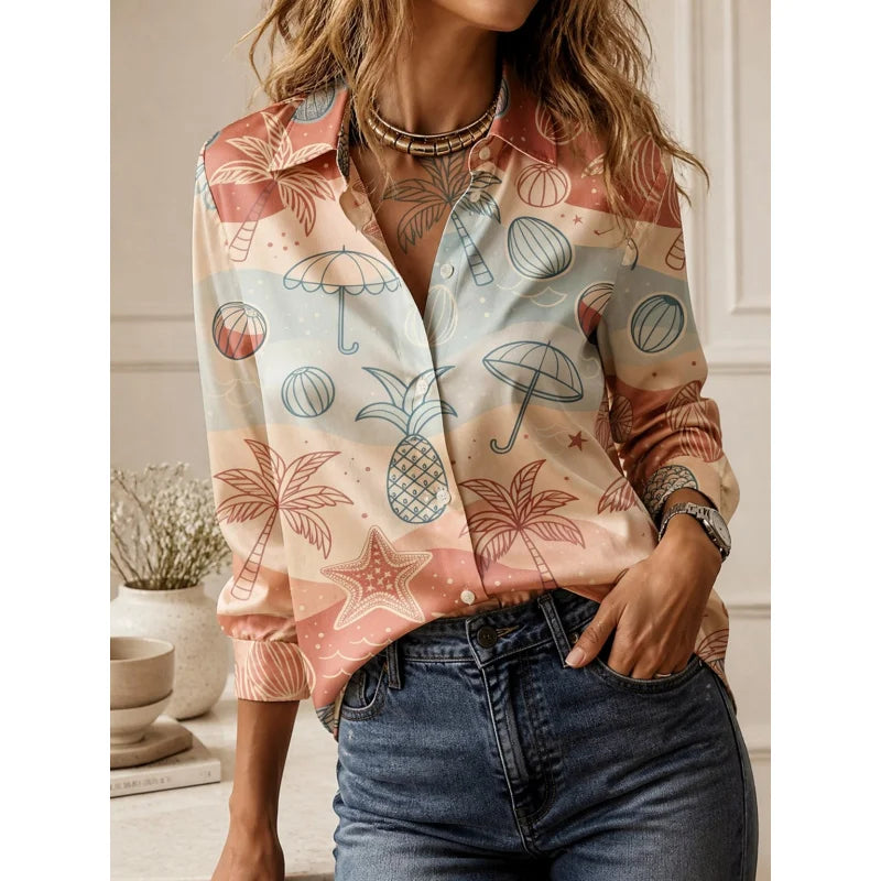 2026Fashion lapel collar long sleeve shirt all-match elegant ladies going out tops