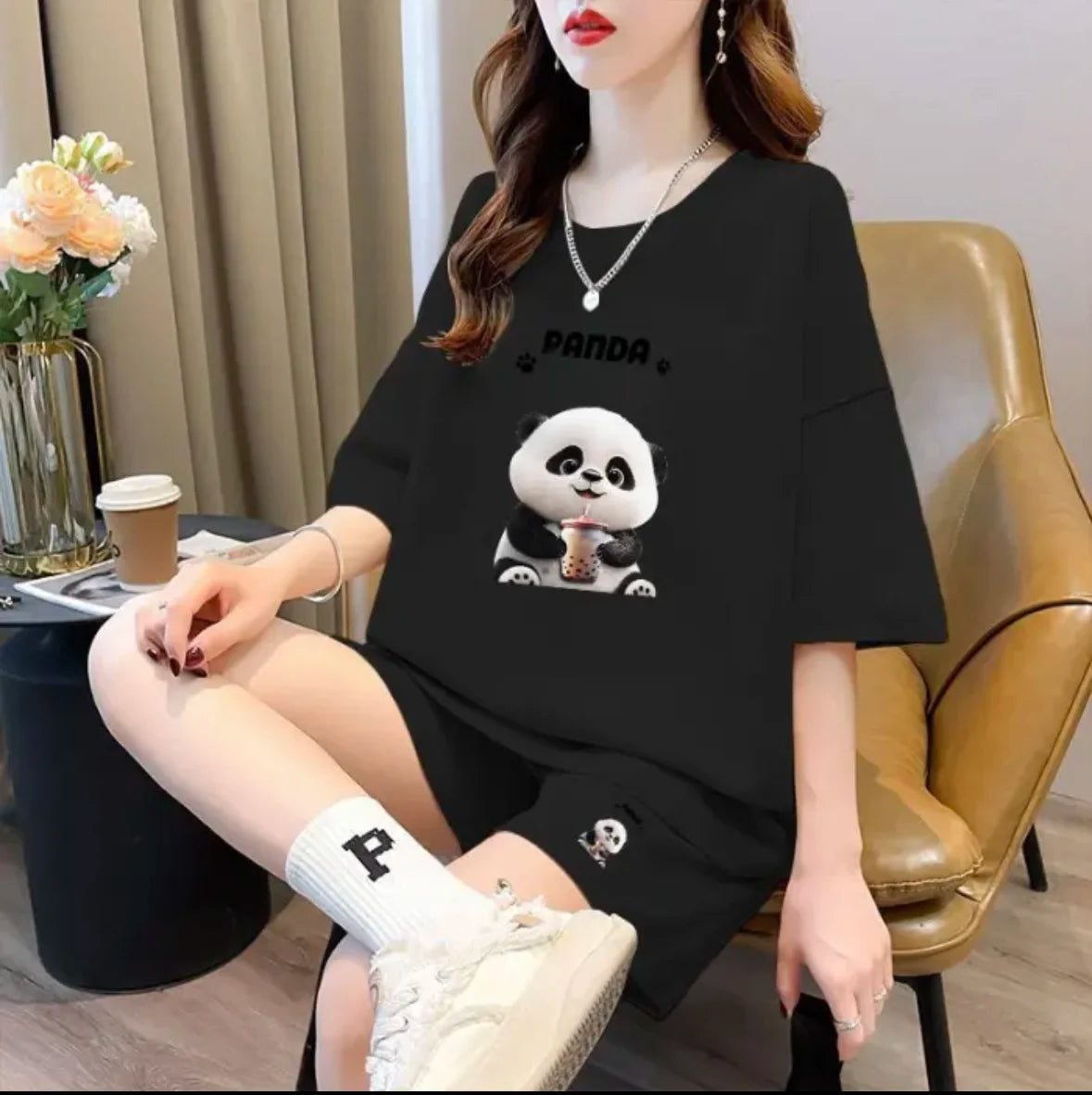 Fashion women's summer shorts set, sportswear, oversized short sleeved T-shirt, 2-piece set, sportswear, women's casual clothing