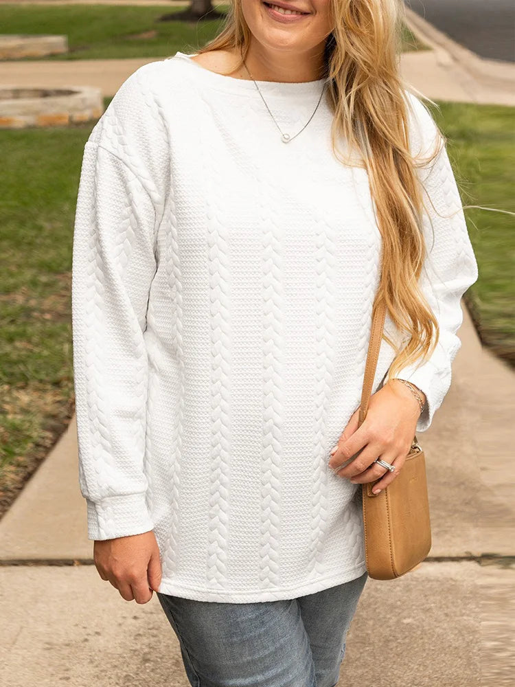 GIBSIE Plus Size Solid Color O-Neck Long Sleeve Pullovers Women 2025 Autumn New Casual Drop Shoulder Loose Sweatshirts Top