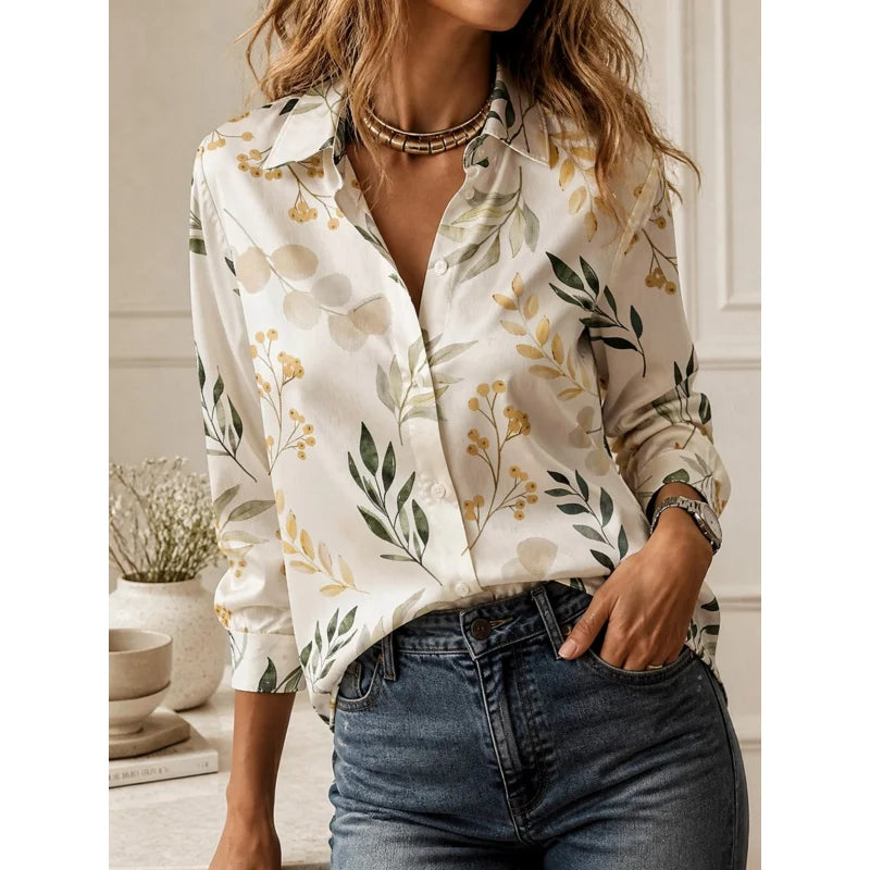 2026Fashion lapel collar long sleeve shirt all-match elegant ladies going out tops