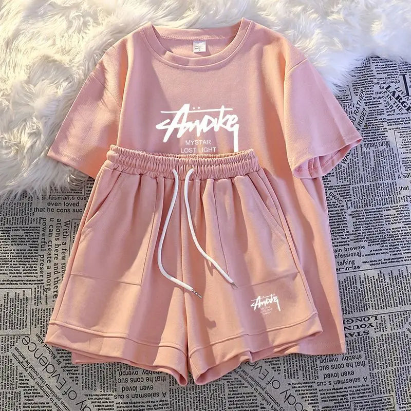 New Women's Plus-size Set Adult Short-sleeve and Shorts Two-piece Set Children's Loose Casual Set Women's T-shirt and Shorts Set