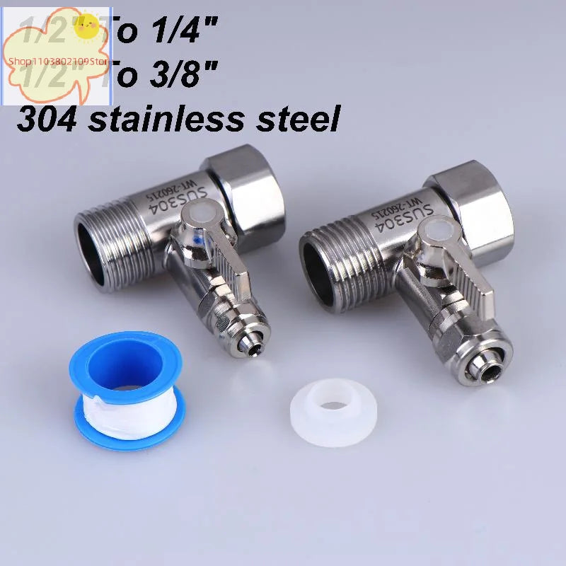 【HT】【HT】1 Set Tap Tee B Cold Hot Water Pipes Home Accessories 1/2" To 1/4"3/8" With Shut-Off Ball Valve RO Feed Water Adapter