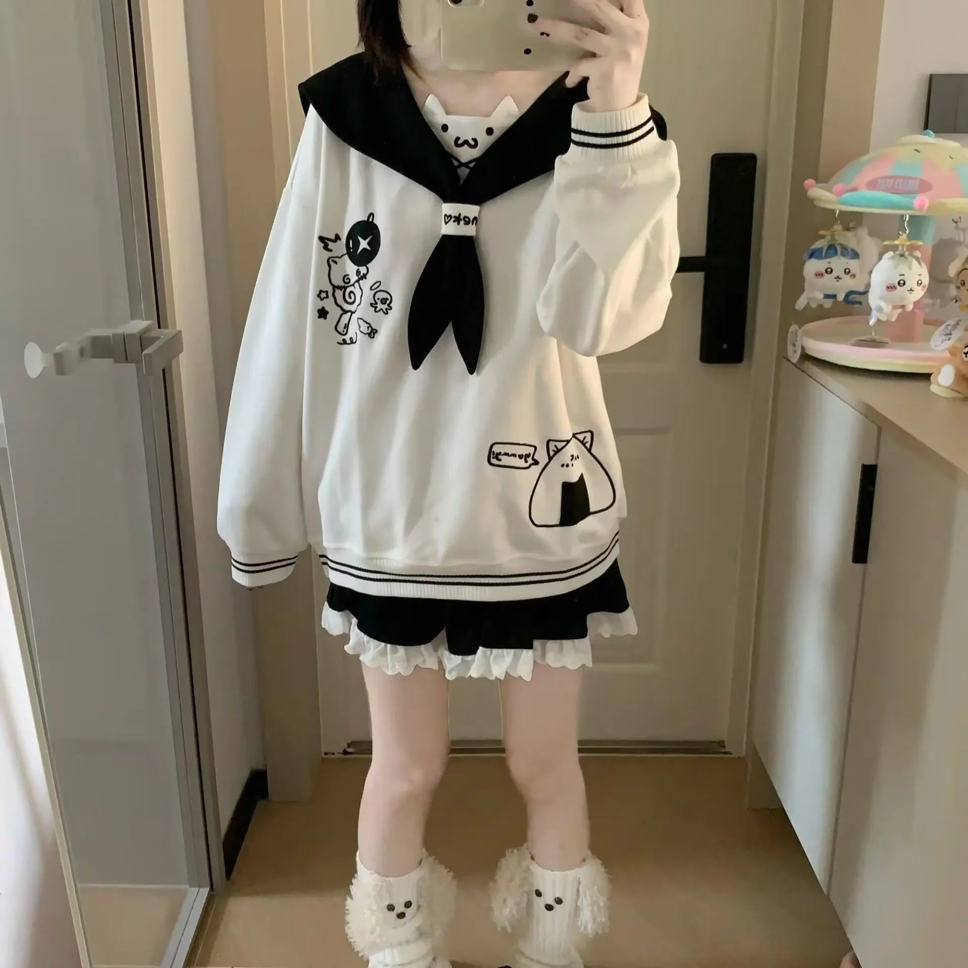 2026 Naval Collar Y2K Spicy Girl Subculture Long Sleeve Hoodie Cute Female T-Shirt Japanese Style Autumn