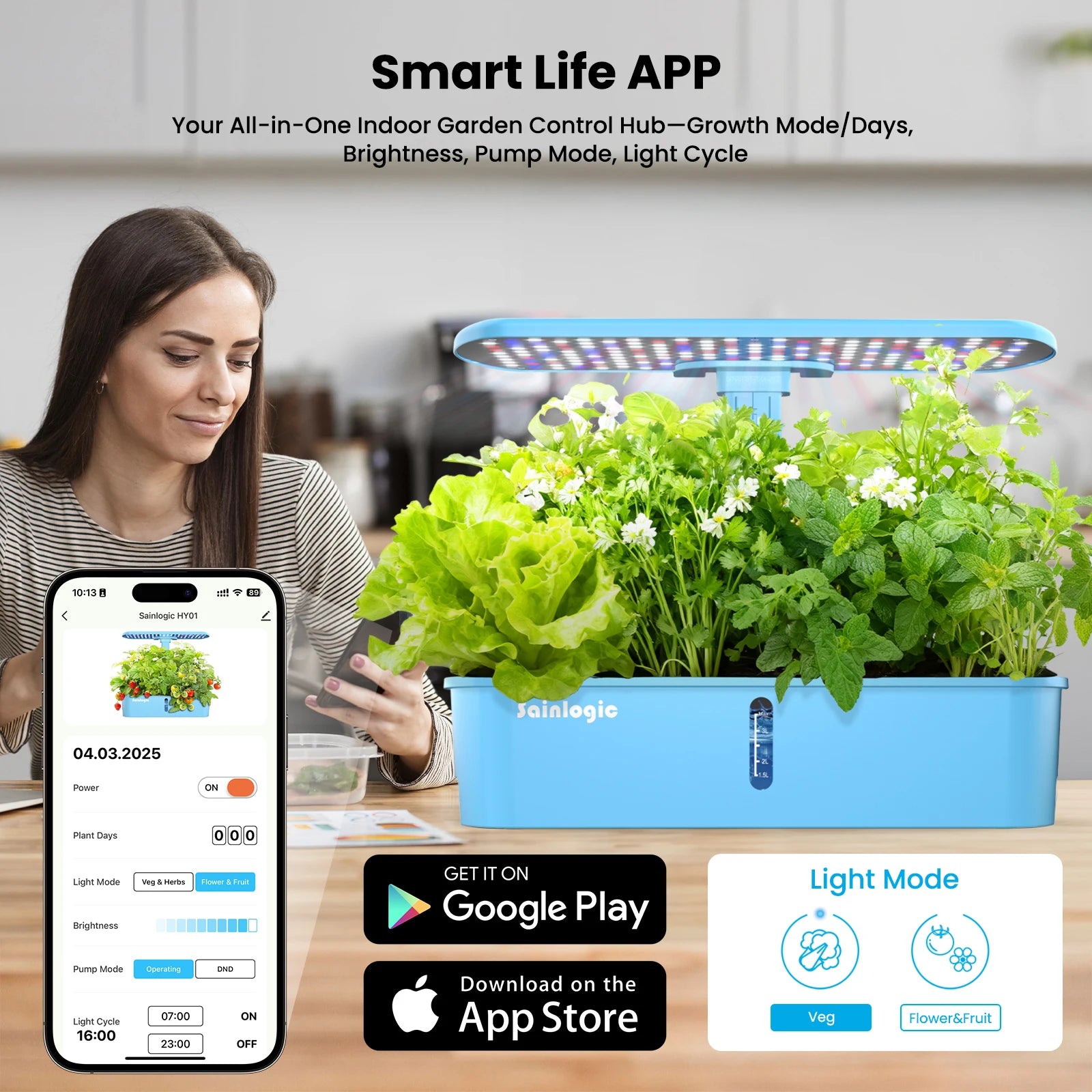 Smart Hydroponics Growing System, APP & WiFi Controlled, 12 Pods, Silent Auto Water Pump, Home Herb Garden Planting Kit