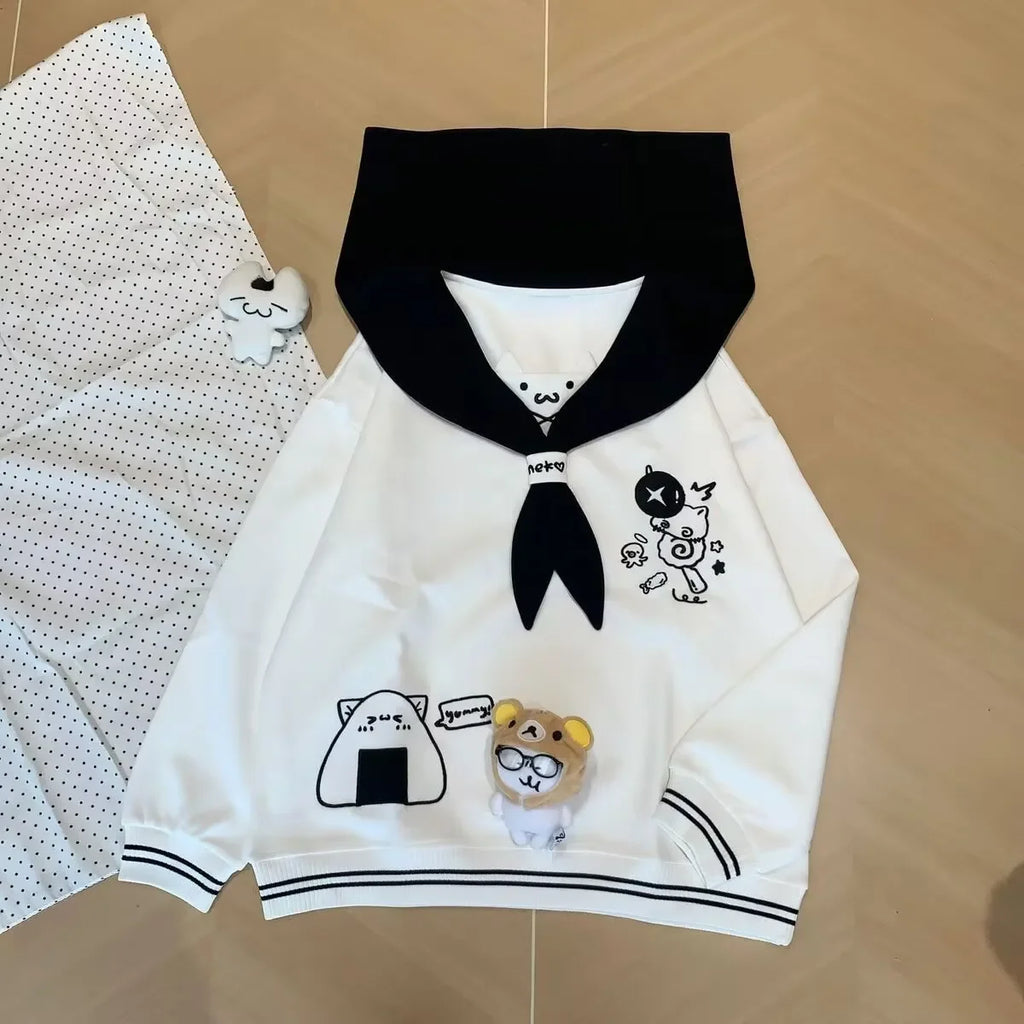 2026 Naval Collar Y2K Spicy Girl Subculture Long Sleeve Hoodie Cute Female T-Shirt Japanese Style Autumn