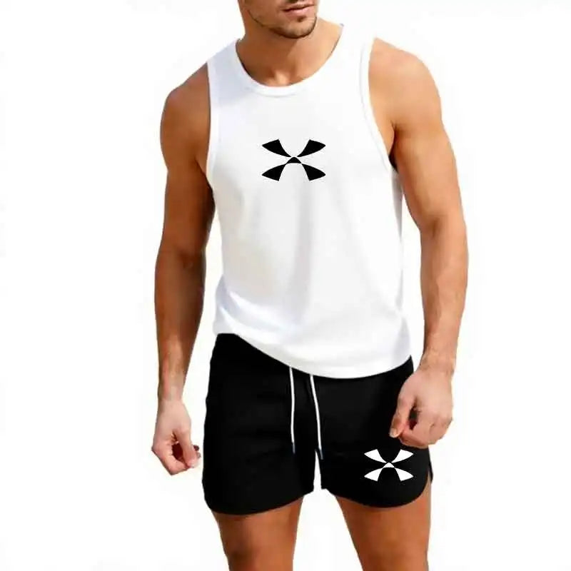 Outdoor Jogging Sportswear Men's Vest+Shorts 2-Piece Summer Casual Fashion Trend Set Beach Surfing Men's Suit European size
