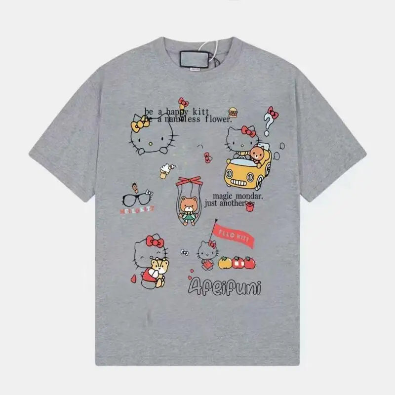 Summer Hello Kitty Cartoon Print Casual Versatile Popular Women's Tops Pure Cotton Short-Sleeved T-Shirt Large Size Women's Ins