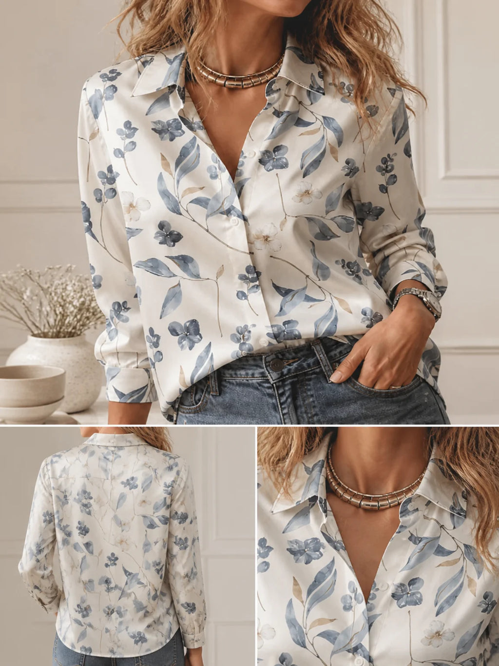 Casual All-match Collared Blouse, Women Long Sleeve Loose Fit Elegant Outdoor Daily Commuter Top