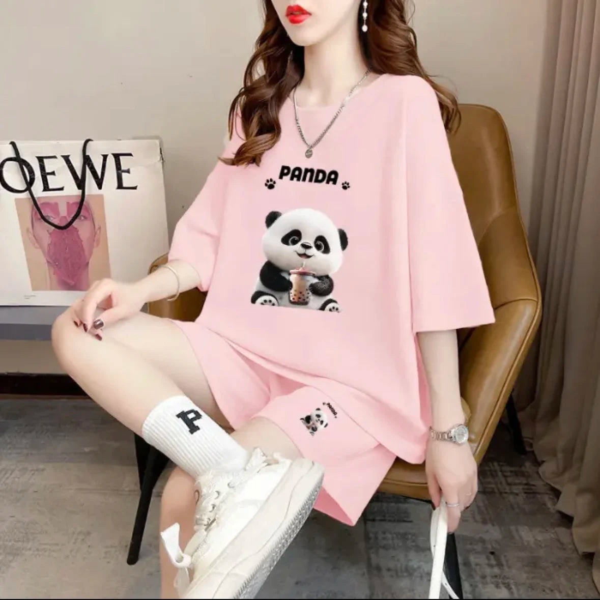 Fashion women's summer shorts set, sportswear, oversized short sleeved T-shirt, 2-piece set, sportswear, women's casual clothing