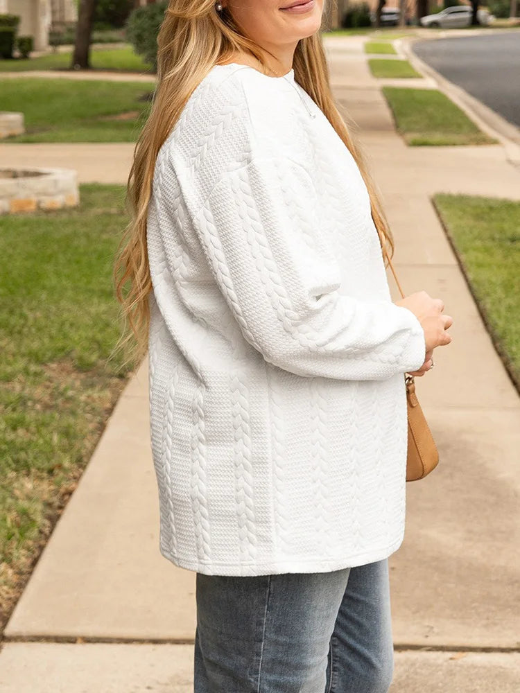 GIBSIE Plus Size Solid Color O-Neck Long Sleeve Pullovers Women 2025 Autumn New Casual Drop Shoulder Loose Sweatshirts Top