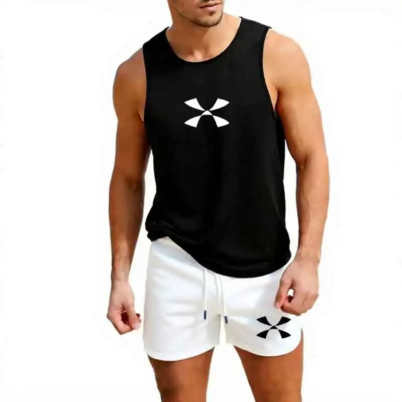 Outdoor Jogging Sportswear Men's Vest+Shorts 2-Piece Summer Casual Fashion Trend Set Beach Surfing Men's Suit European size