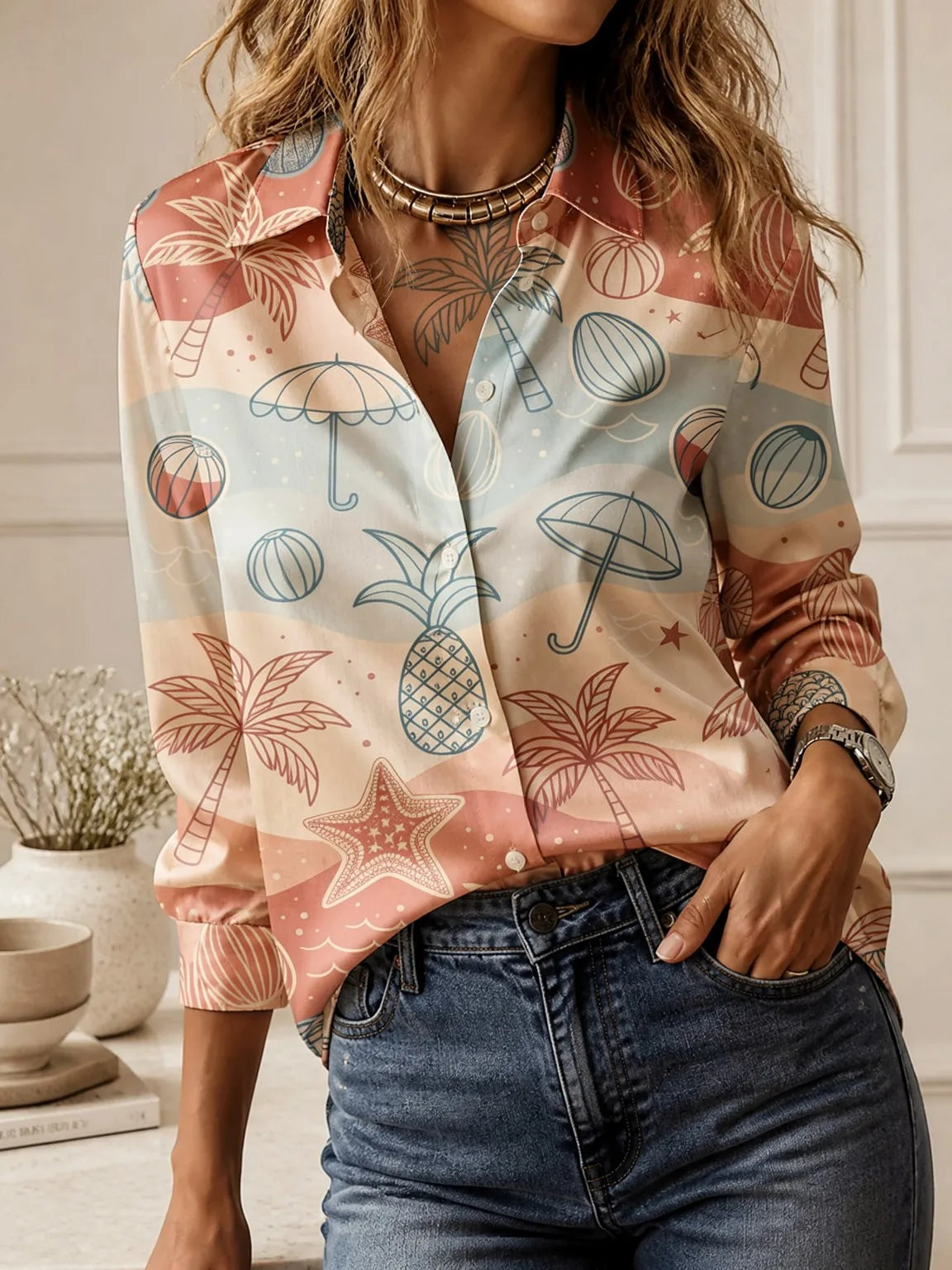 2026Fashion lapel collar long sleeve shirt all-match elegant ladies going out tops
