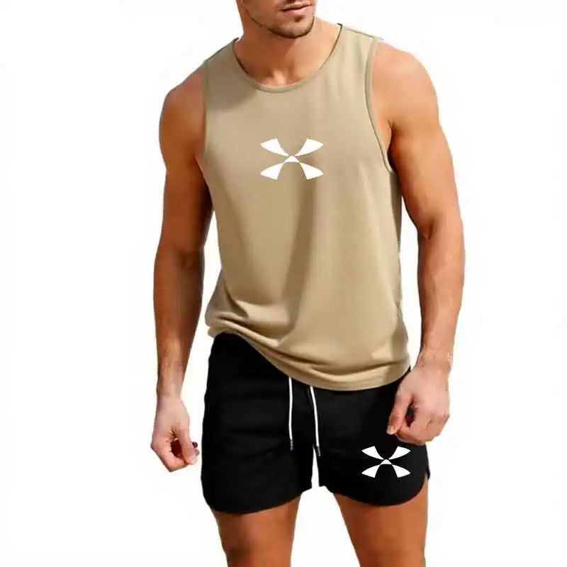 Outdoor Jogging Sportswear Men's Vest+Shorts 2-Piece Summer Casual Fashion Trend Set Beach Surfing Men's Suit European size