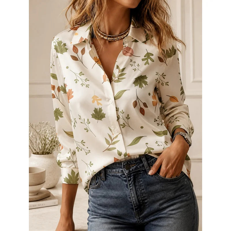 2026Fashion lapel collar long sleeve shirt all-match elegant ladies going out tops