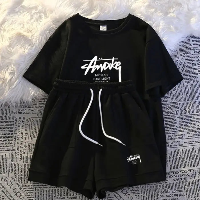New Women's Plus-size Set Adult Short-sleeve and Shorts Two-piece Set Children's Loose Casual Set Women's T-shirt and Shorts Set