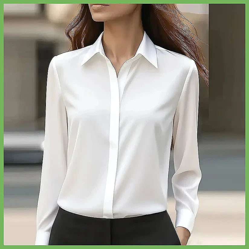 New Women's Office Blouse Long Sleeve Turn Down Collar Formal Shirt, Solid Colors Blue White Black Gray