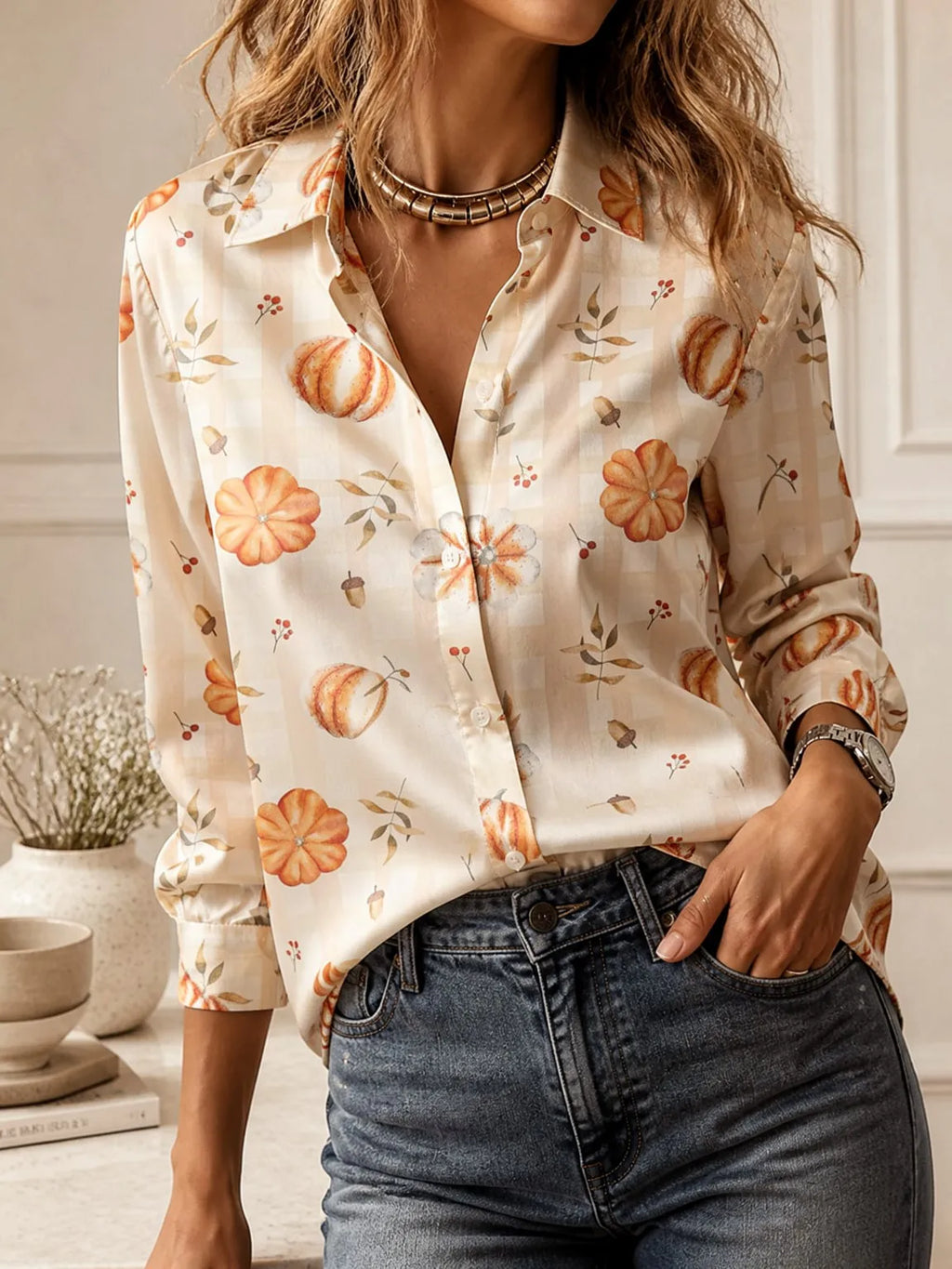 2026Fashion lapel collar long sleeve shirt all-match elegant ladies going out tops