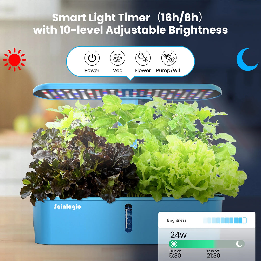 Smart Hydroponics Growing System, APP & WiFi Controlled, 12 Pods, Silent Auto Water Pump, Home Herb Garden Planting Kit