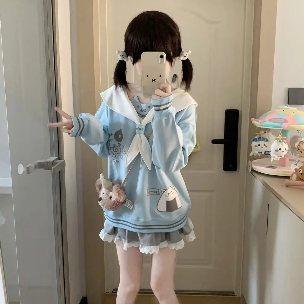 2026 Naval Collar Y2K Spicy Girl Subculture Long Sleeve Hoodie Cute Female T-Shirt Japanese Style Autumn