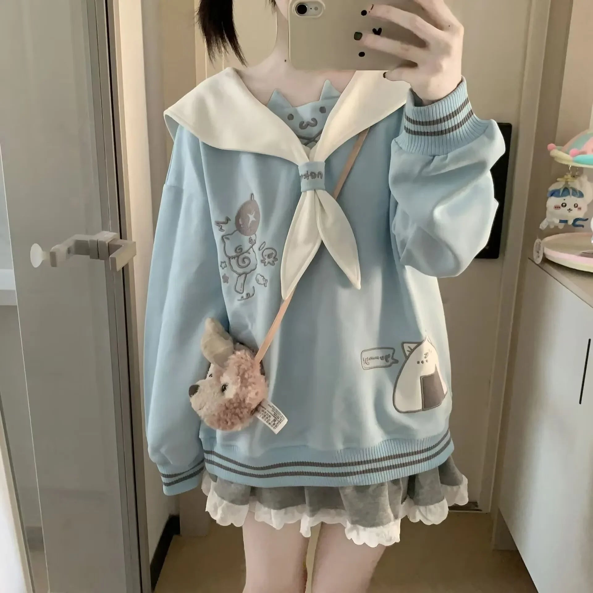 2026 Naval Collar Y2K Spicy Girl Subculture Long Sleeve Hoodie Cute Female T-Shirt Japanese Style Autumn