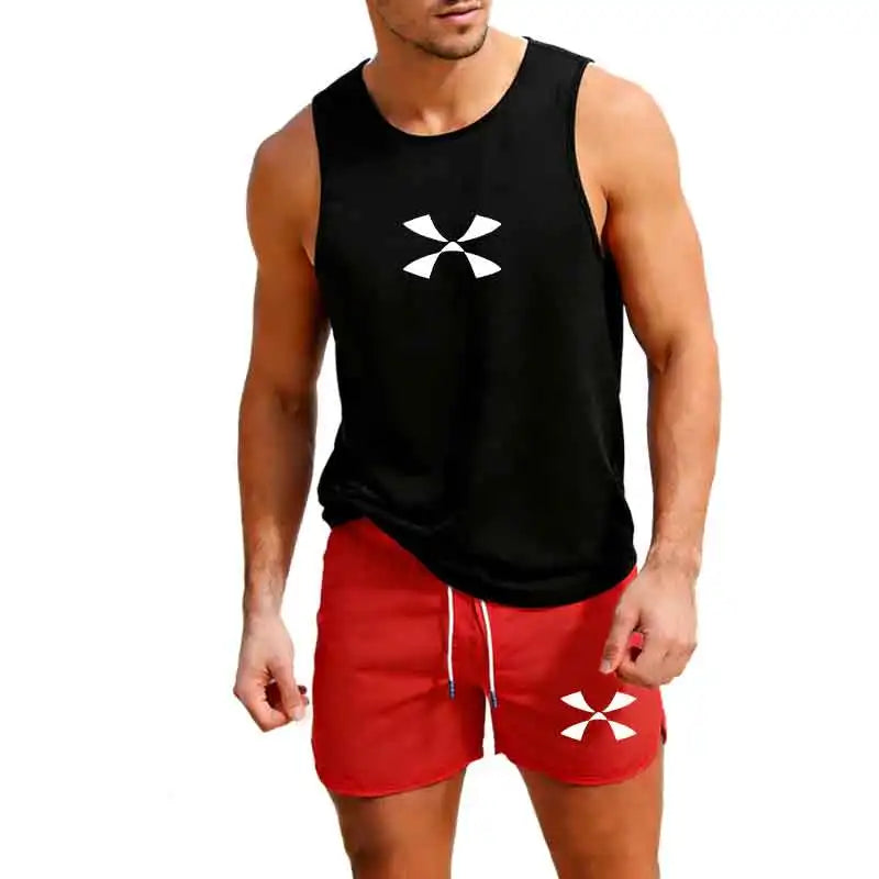 Outdoor Jogging Sportswear Men's Vest+Shorts 2-Piece Summer Casual Fashion Trend Set Beach Surfing Men's Suit European size